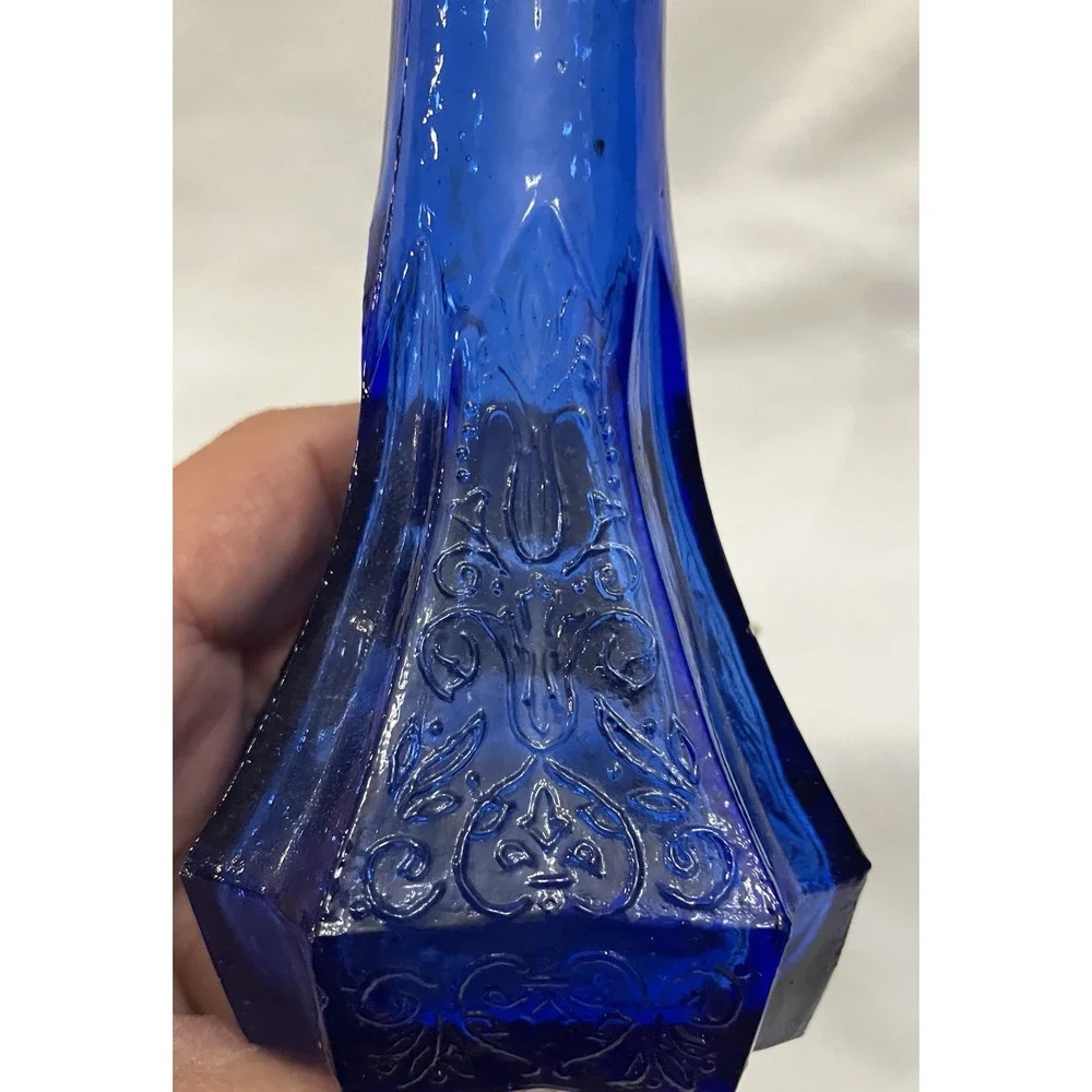 VTG Scandinavian Style Single Cobalt Blue Pressed Glass Bottle Shaker No Lid